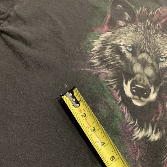 Vintage 90s Wolf Nature Tee Hanes Beefy T-Shirt Black Single Stitch Men's XL - Picture 4 of 8
